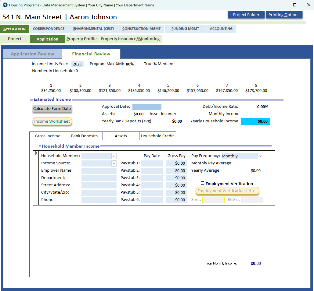 Application Intake screen example