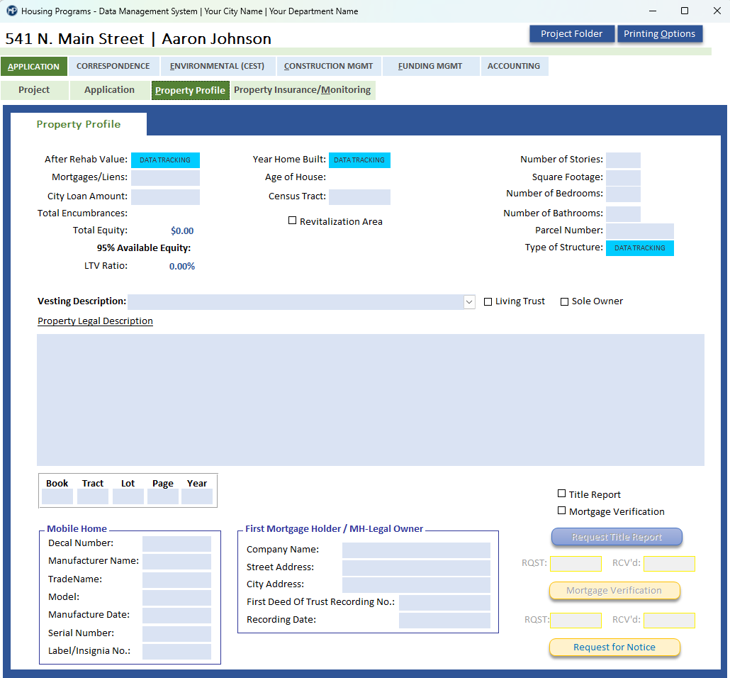 Application Intake screen example