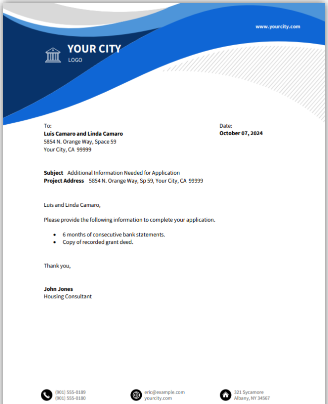 Correspondence screen example