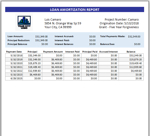 Loan Servicing screen example