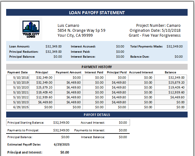 Loan Servicing screen example