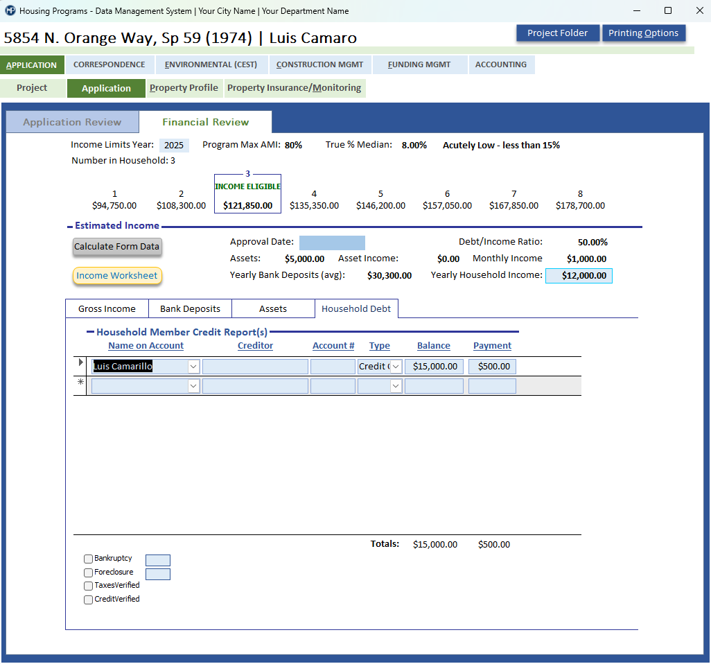 Loan Underwriting screen example
