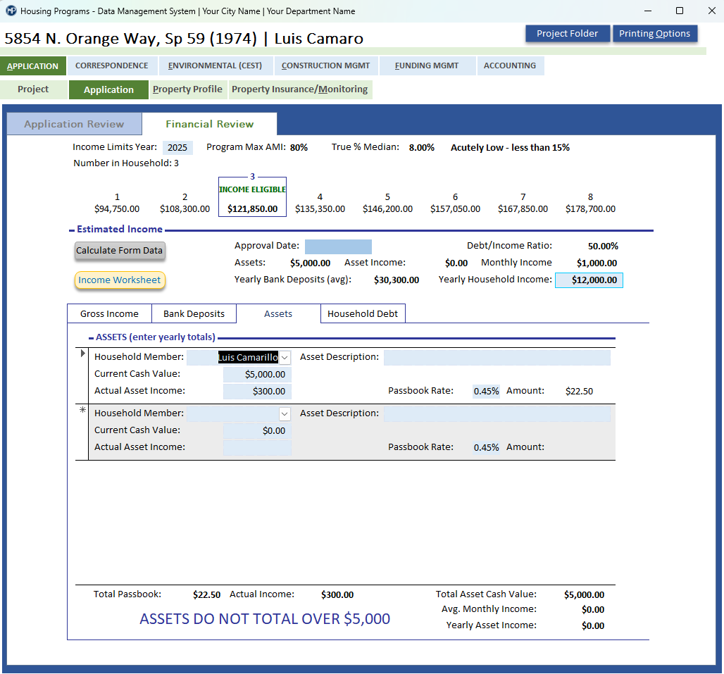 Loan Underwriting screen example
