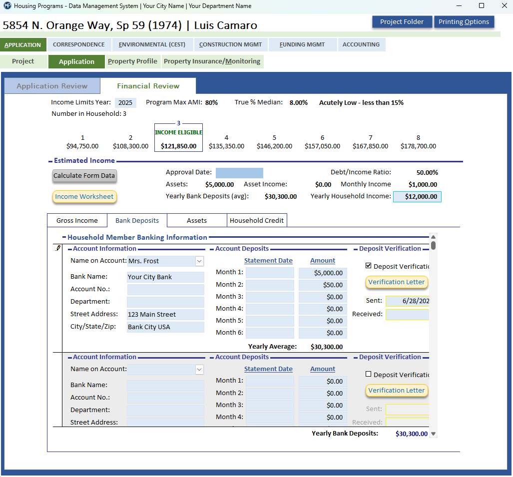 Loan Underwriting screen example
