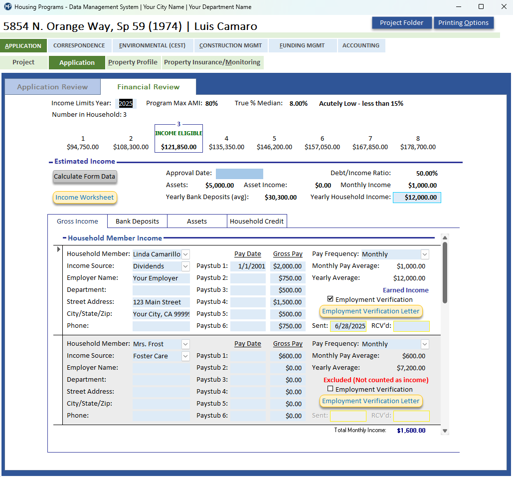Loan Underwriting screen example