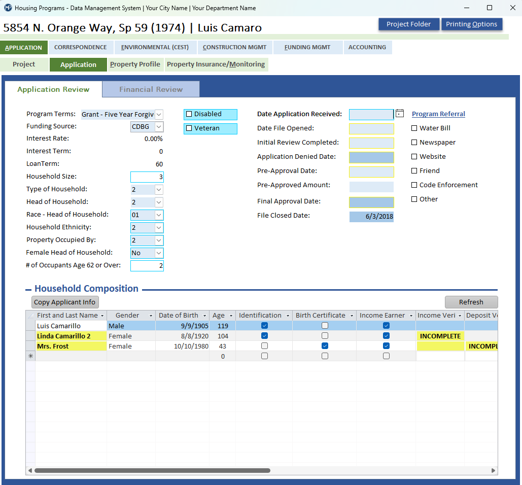 Loan Underwriting screen example